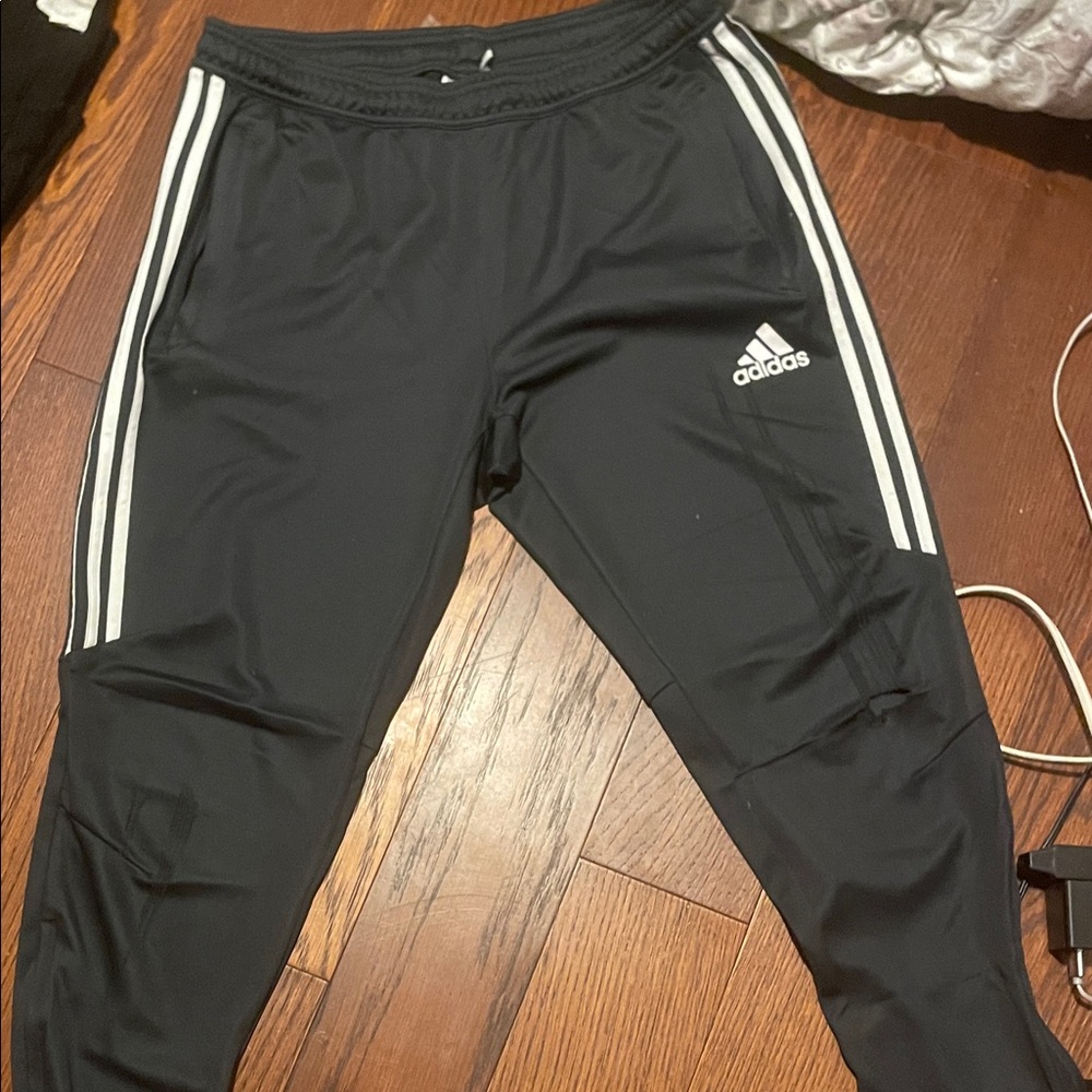 Adidas Kids Charcoal Joggers with Light Gray Stripes